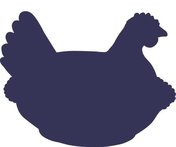 Silhouette of a glass hen sitting on a woven basket base.