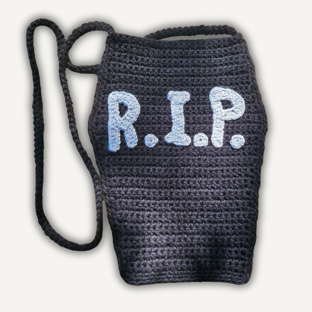 Coffin Bag w/ Custom Sparkle R.I.P. and Cord Strap
