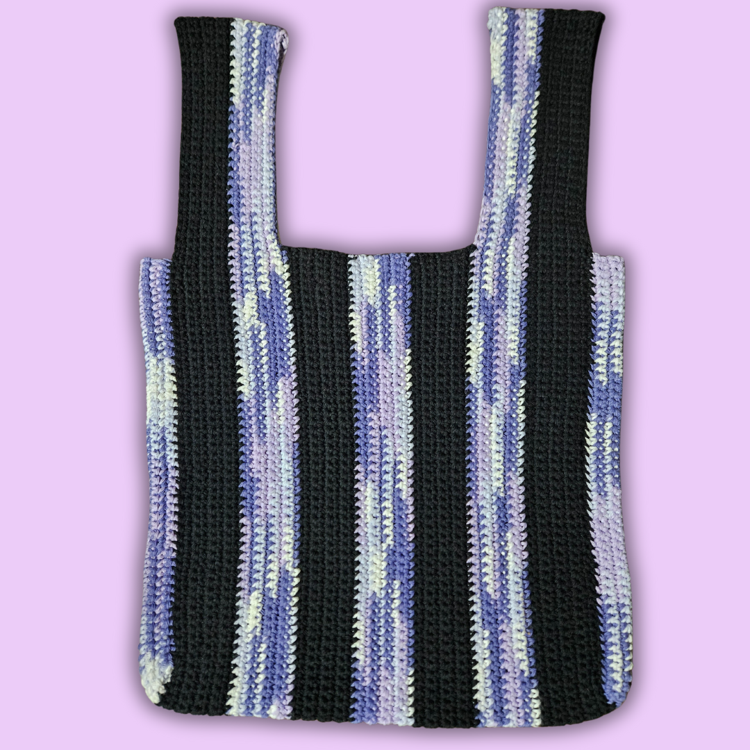 100% Cotton Stiped Bag - Black & Purple Haze
