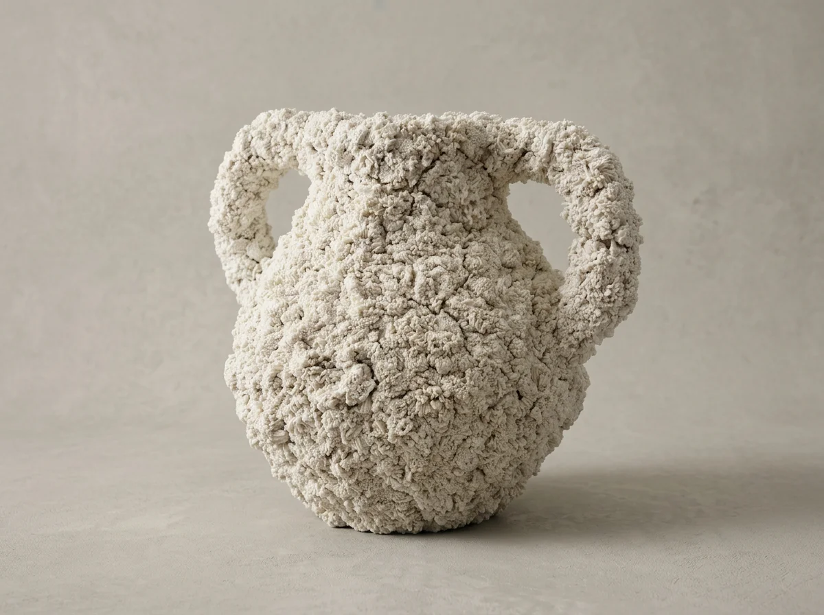 Vase sculptural en céramique blanche, à la surface texturée inspirée des coraux des mers froides.