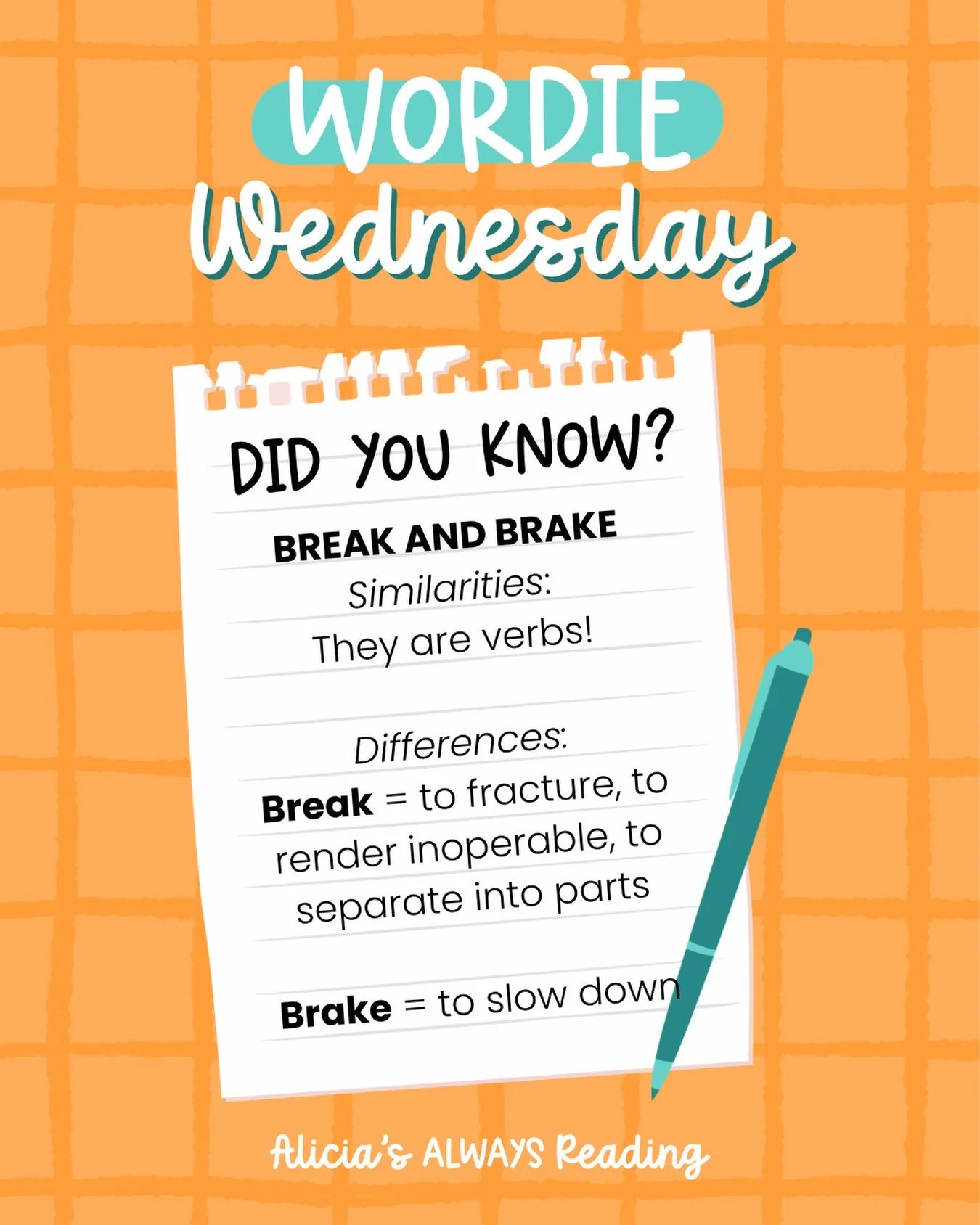 💬WORDIE WEDNESDAY💬

Heyooo! Perhaps today&rsquo;s focus word will make you want a KitKat 😜 

Here are examples &amp; nonexamples!

✅ Don&rsquo;t break my heart, my achy breaky heart 😂
❌ Evangeline is super annoyed with her brother because he has 