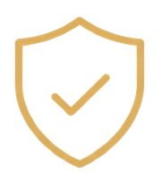 A gold shield with a checkmark in the center.