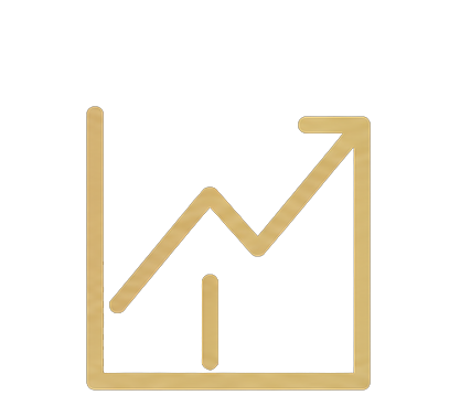 Gold-colored rising arrow chart on black background.