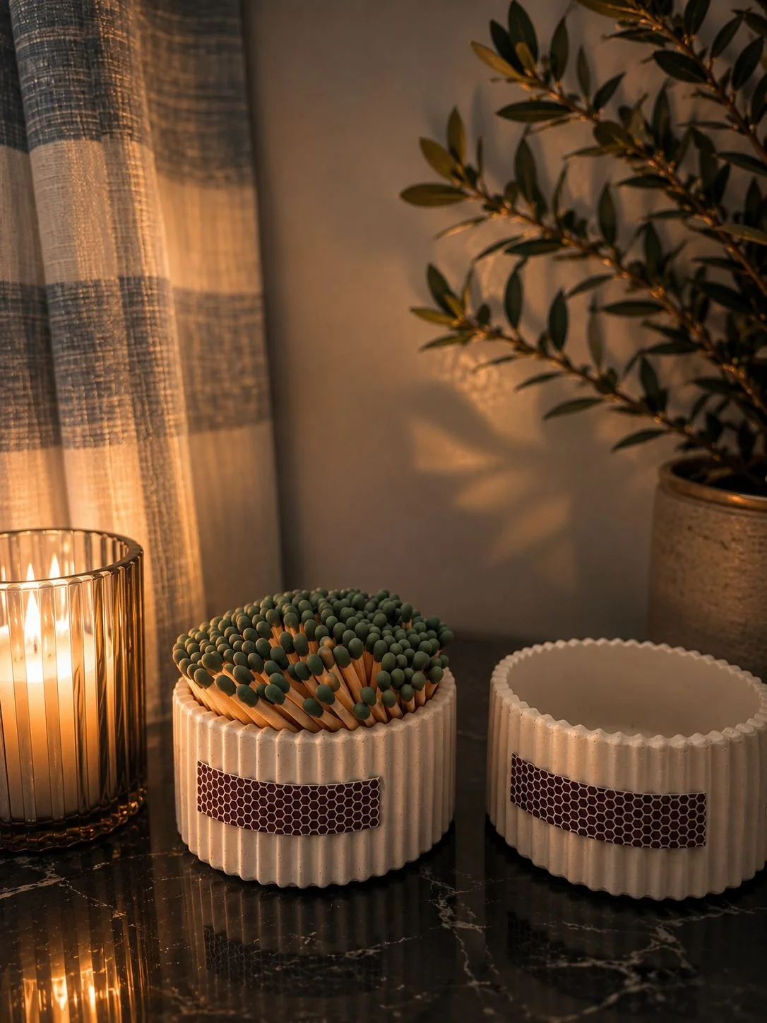 Ribbed Concrete Match Holder