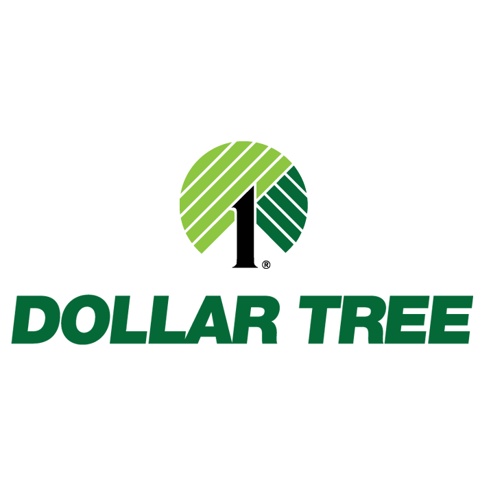 Dollar Tree logo featuring a stylized green tree with slanted stripes and the words 'Dollar Tree' in bold green letters underneath.