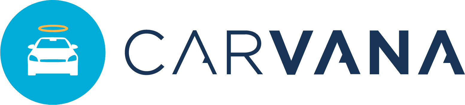 Carvana logo with a white car inside a blue circle and a golden halo above it, followed by the word "CARVANA" in dark blue letters