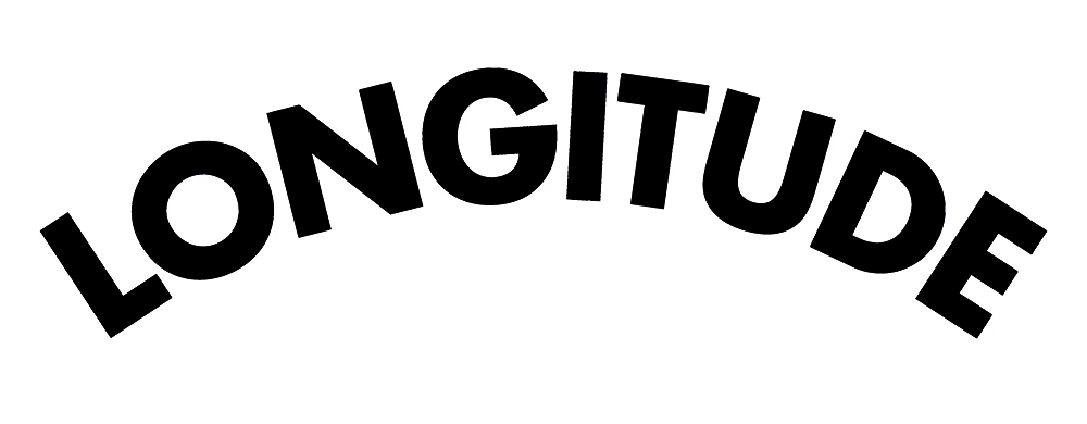 The word "LONGITUDE" written in bold, black, uppercase letters in an arched layout.