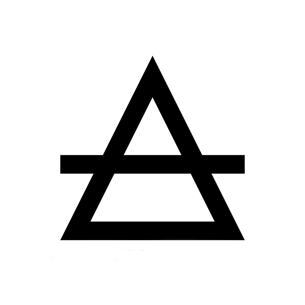 Black geometric triangle design on a white background.