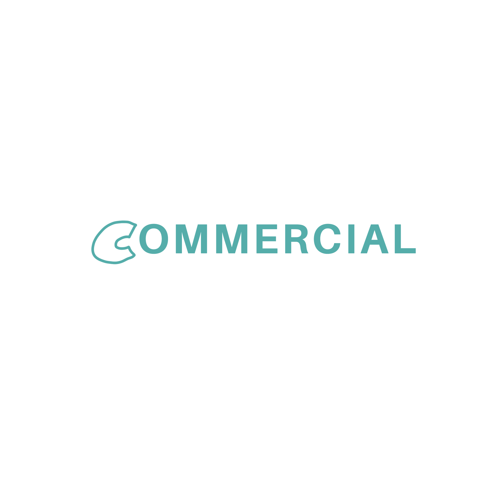 Black background with a logo featuring a stylized leaf icon and the words 'Eco Commercial' in teal-colored text.