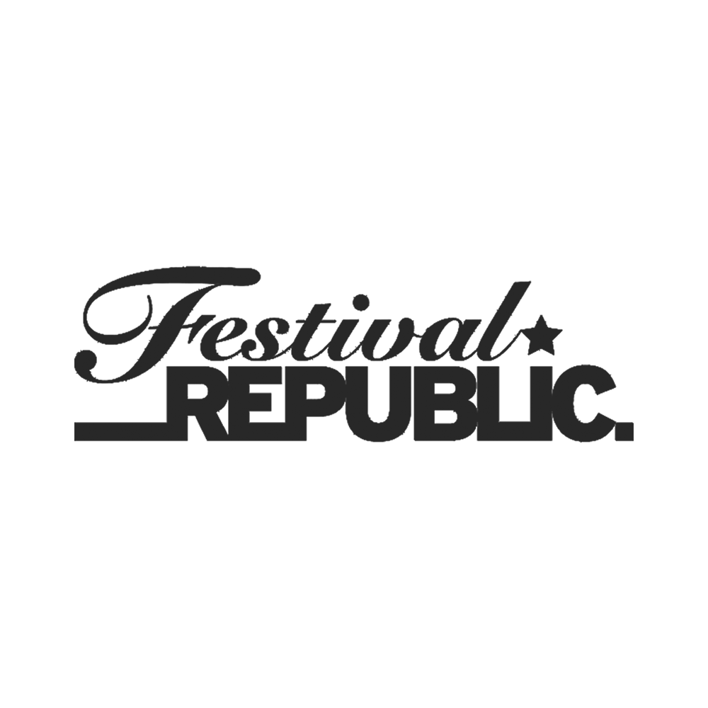 Black and white logo for Festival Republic with stylized text and a star.