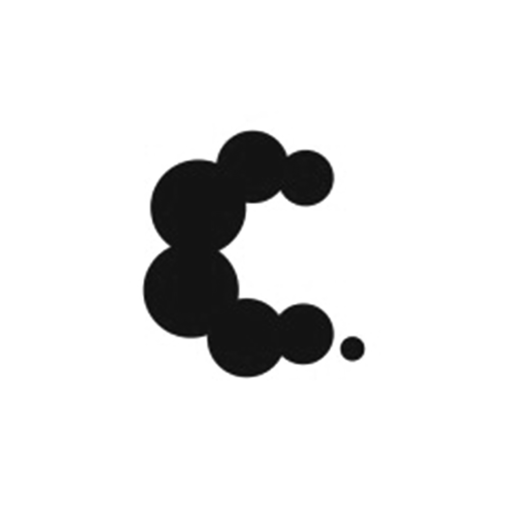 Black abstract circles arranged to form the letter 'C' on a white background.