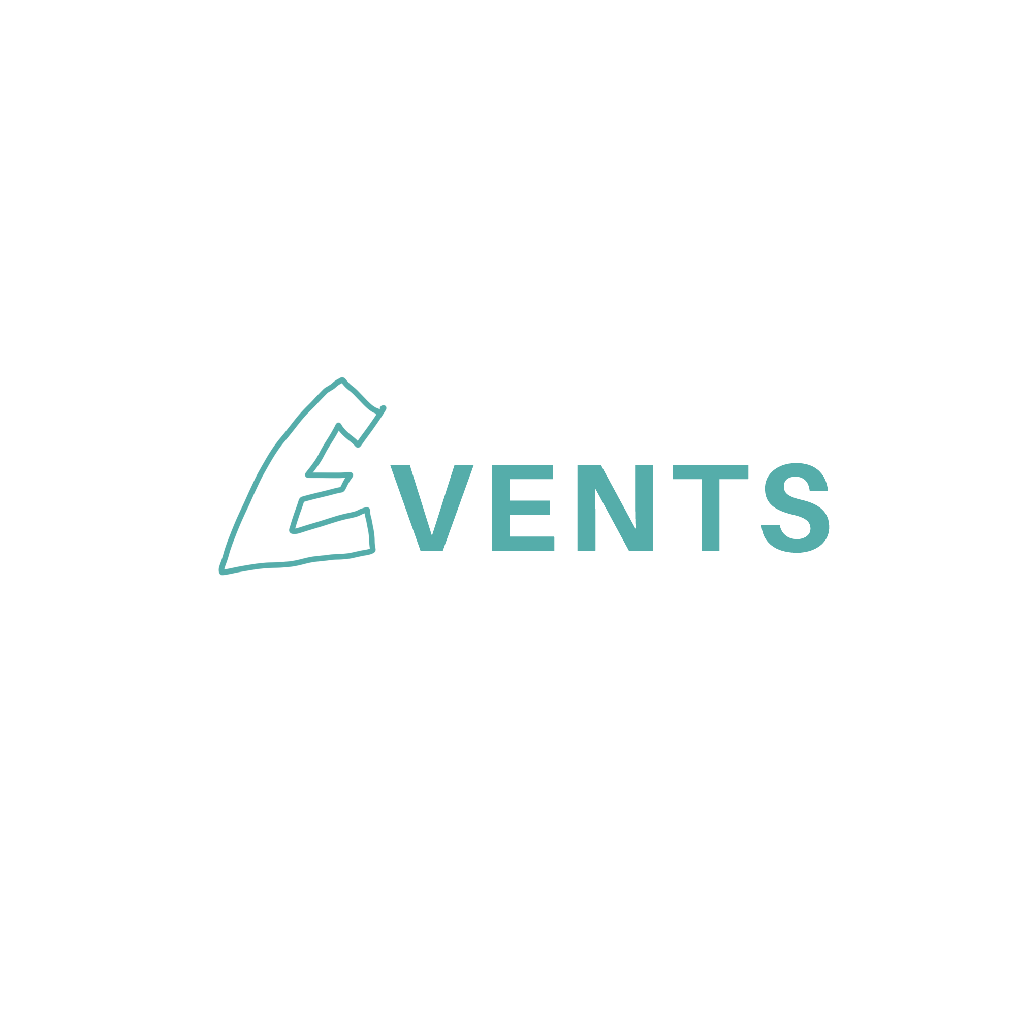 Logo for Events featuring a stylized mountain outline with a small flag on the peak, and the word 'EVENTS' in teal beneath.