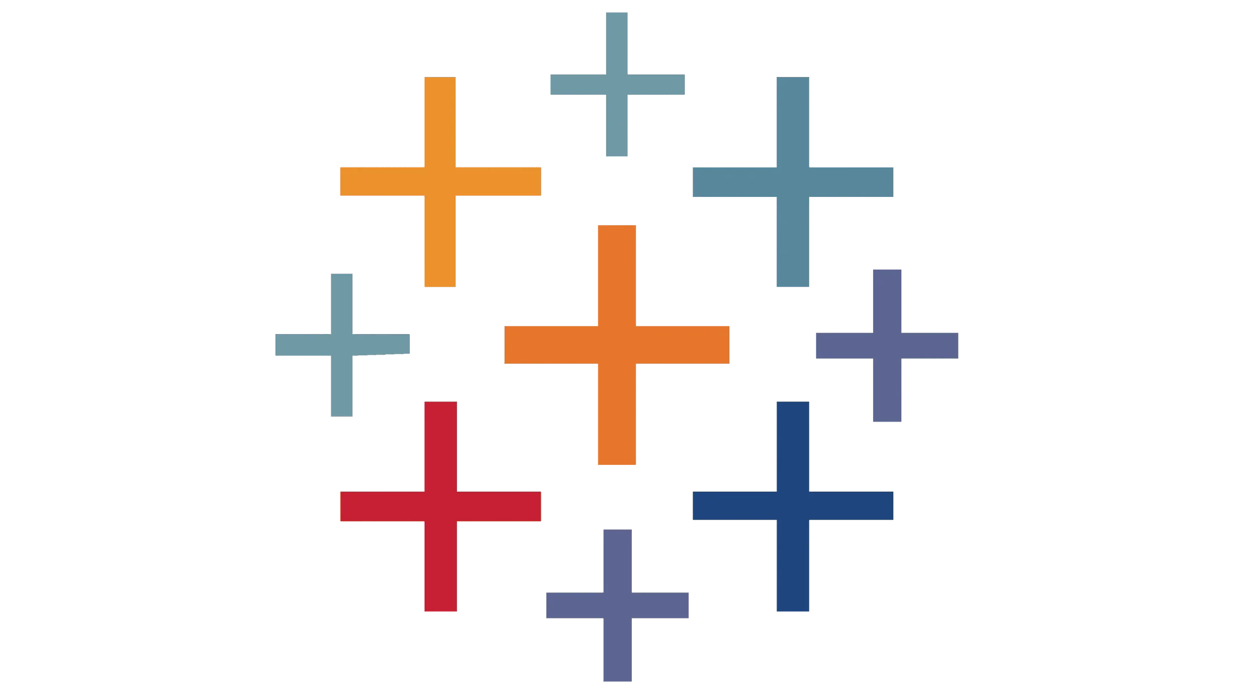 Colorful abstract composition of interconnected cross-shaped lines and blocks in red, orange, blue, and gray on a black background.