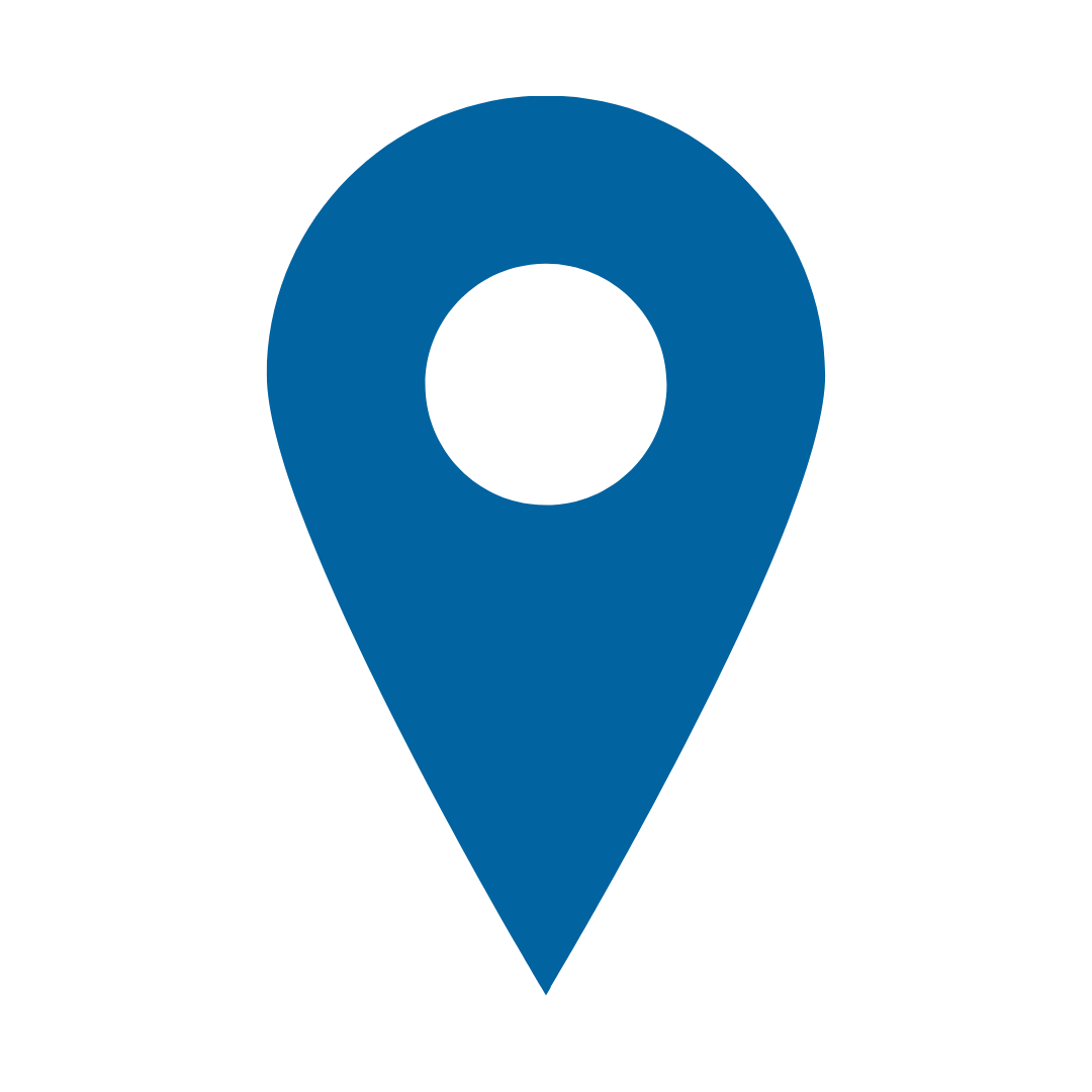Blue map pin icon on a white background representing location or navigation.