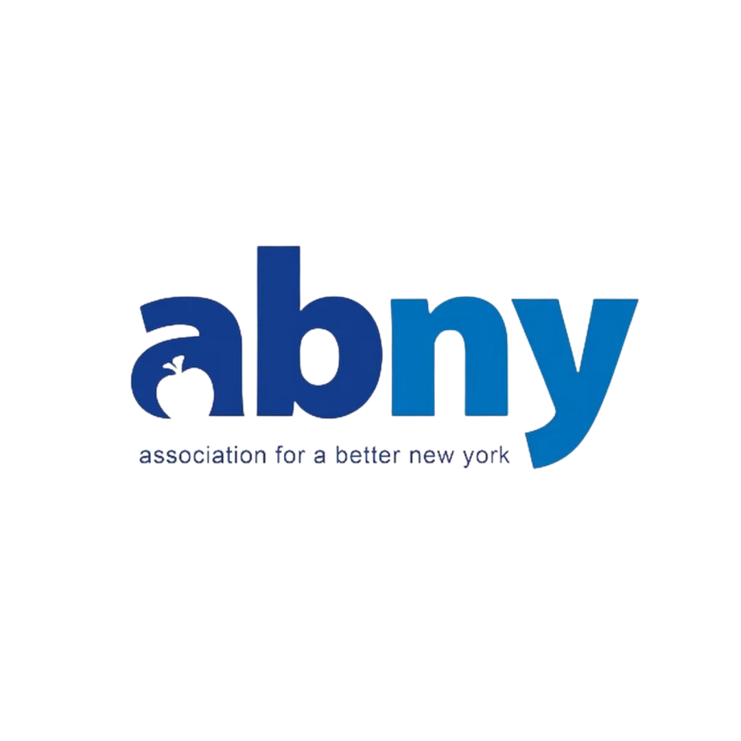 Logo of the Association for a Better New York (ABNY) with blue text and the tagline 'association for a better new york' underneath.