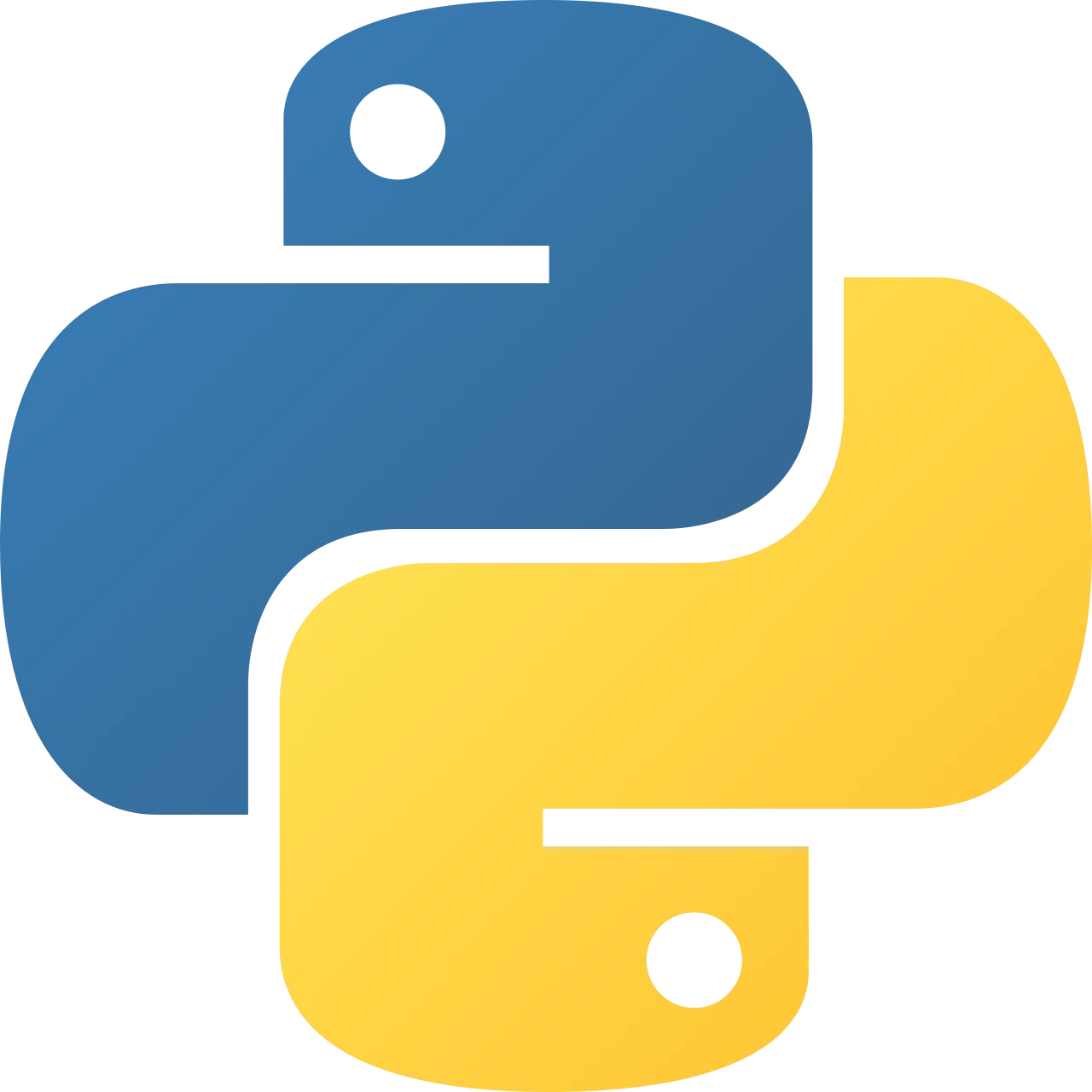 Logo of Python programming language, consisting of two intertwined snake shapes, one blue and one yellow.
