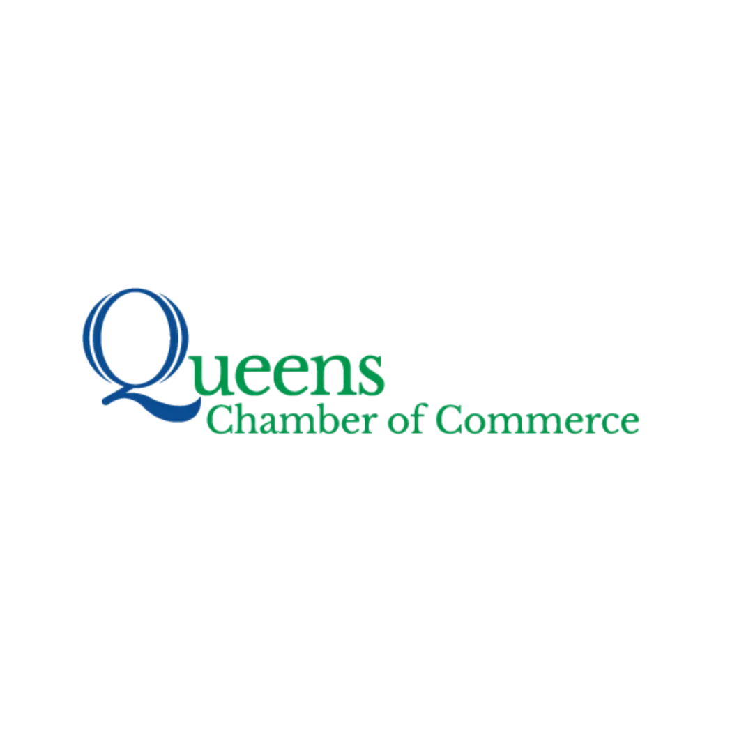 Logo of the Queens Chamber of Commerce featuring a blue 'Q' and green text.