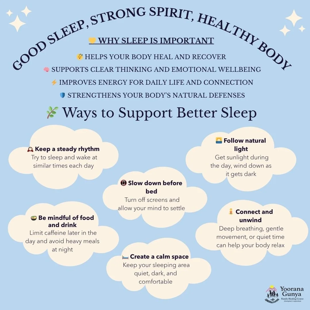 🌙 Struggling with sleep? You&rsquo;re not alone.

Sleep is how your body heals, restores energy, and supports your mind and spirit. When sleep is off, everything can feel harder.

💛 Good sleep supports:
Energy &bull; Mood &bull; Healing &bull; Well