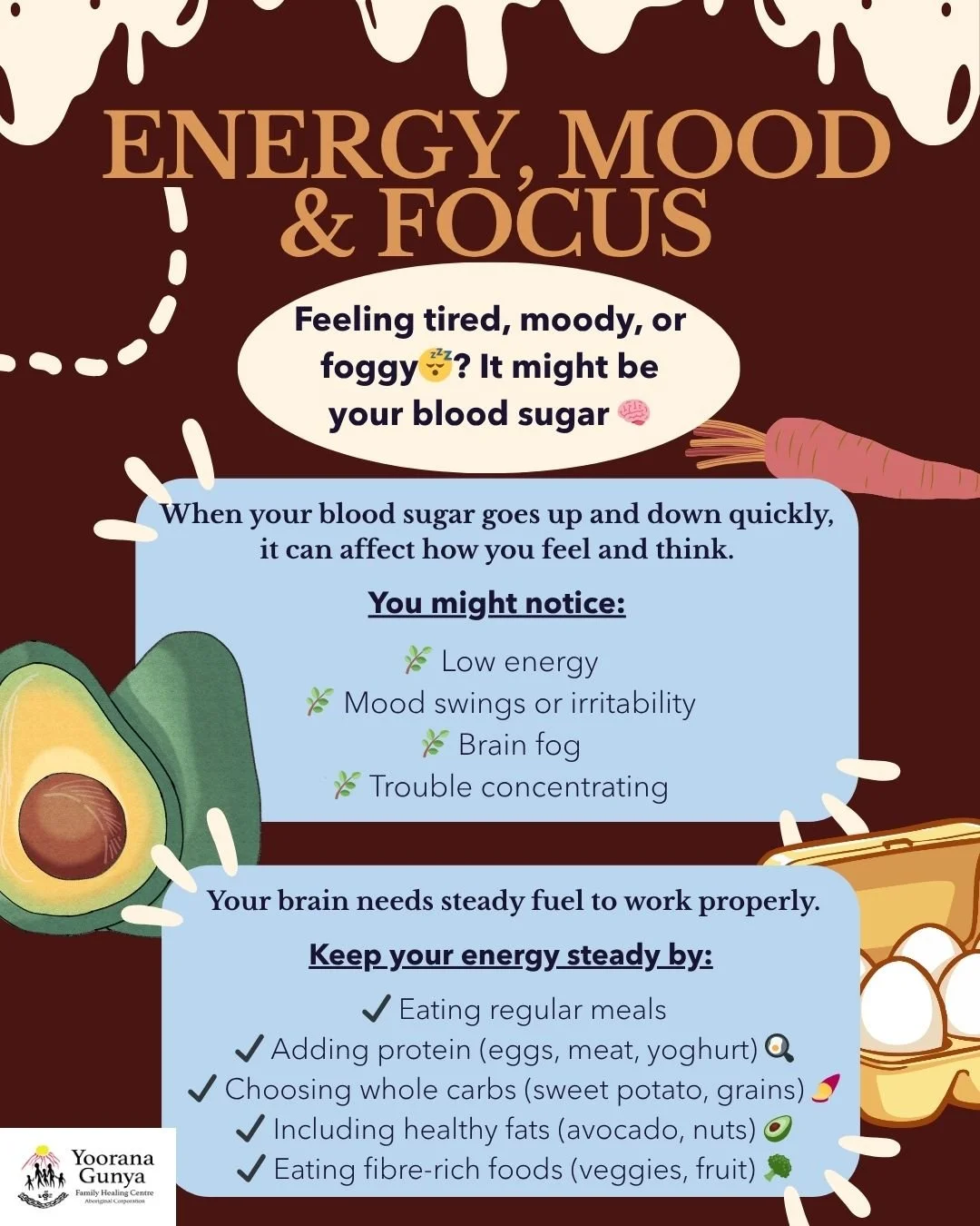💛 Feeling tired, moody, or struggling to focus?

It might not just be a busy day &mdash; your blood sugar could be going up and down.

When we skip meals or rely on quick, sugary foods, our energy can crash, leaving us feeling tired, irritable, and 