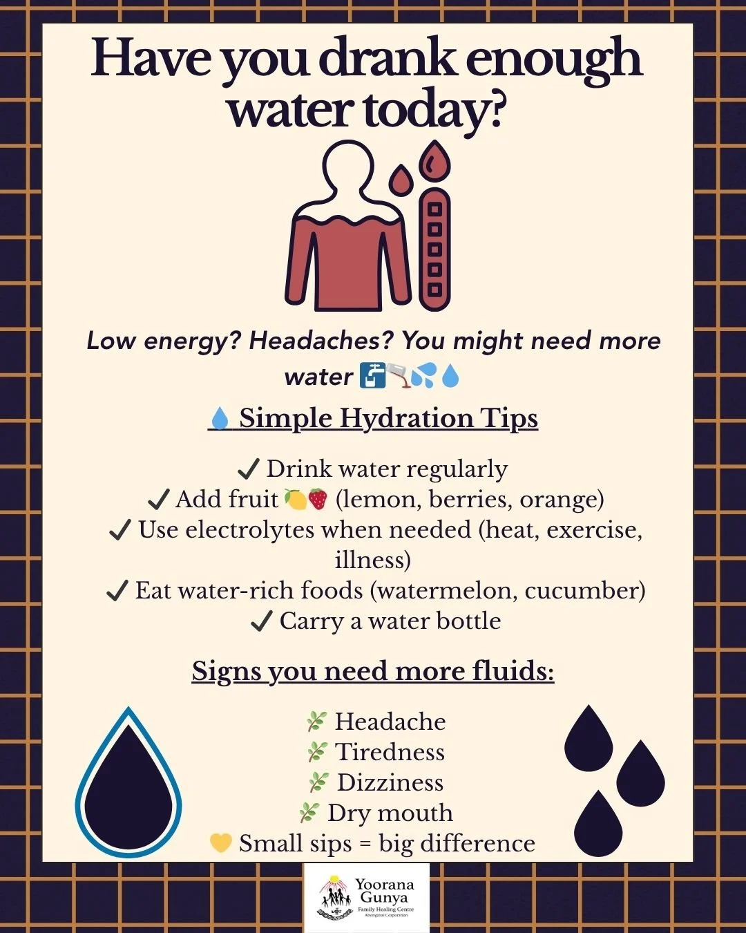 💧 Don&rsquo;t wait until you&rsquo;re thirsty &mdash; your body needs water to stay strong and well 💛

Staying hydrated supports your energy, focus, mood, and overall wellbeing. Even mild dehydration can leave you feeling tired, run down, or not qu