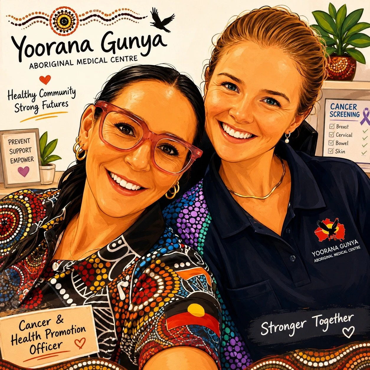 Sarah-Jane &amp; Phoebe are here to help 💛

The Cancer Care &amp; Health Promotion Team at Yoorana Gunya

We are passionate about supporting our community through cancer prevention, education, screening, support, and care coordination &mdash; walkin