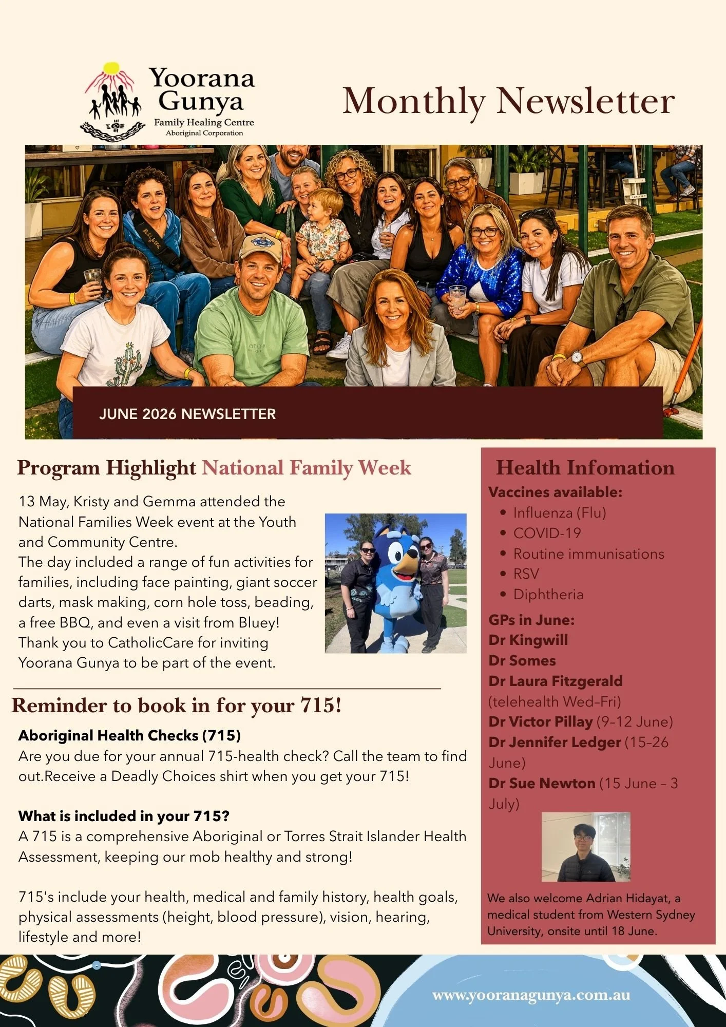 🌿💛 Our June Yoorana Gunya Newsletter is here!

This month&rsquo;s newsletter includes community updates, upcoming events, health information, program highlights, visiting services, and what&rsquo;s been happening across our teams 🤝

Thank you to o