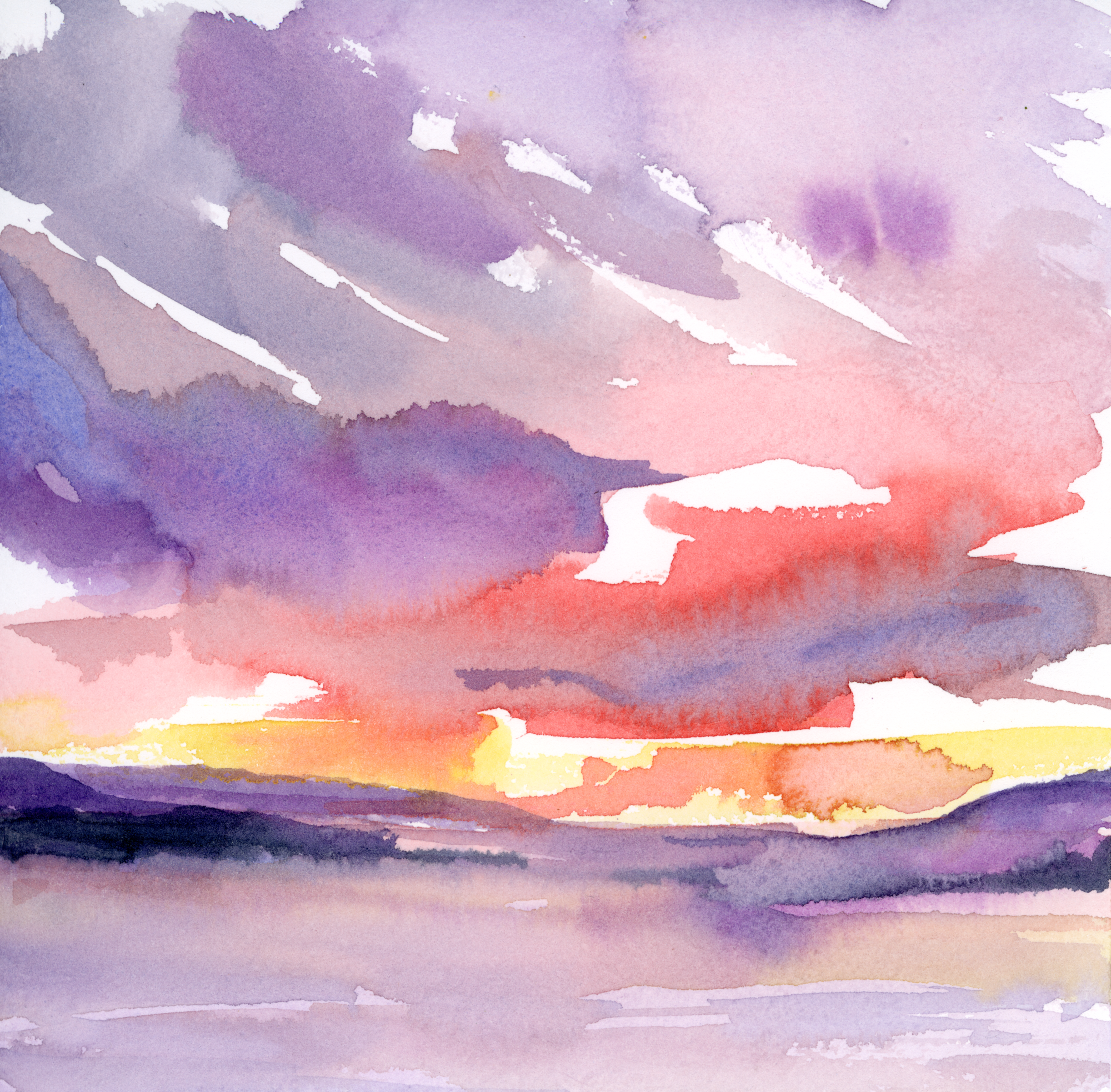 Lumby skies, watercolour on paper