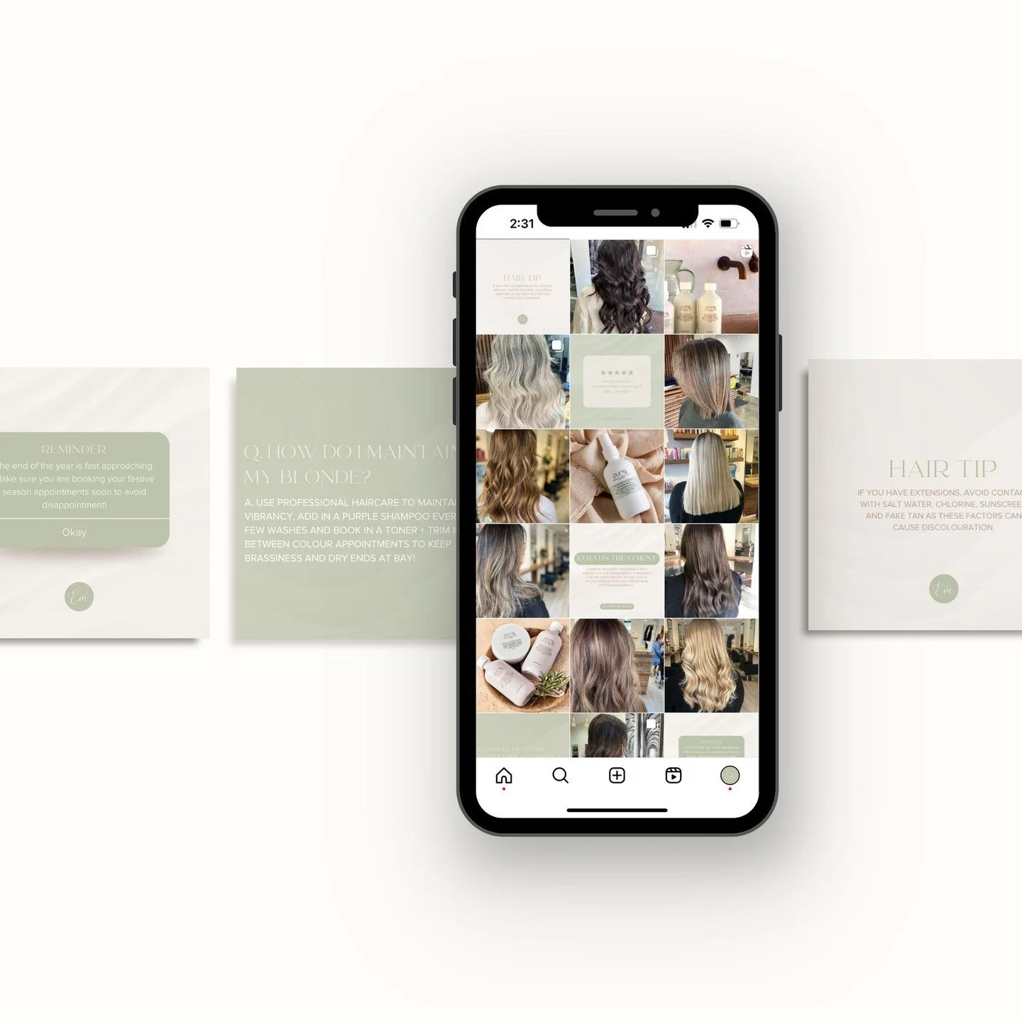 Hair salon socials 🤍⁠
Love this combo of sage and cream. ⁠
⁠
#thesocialstylist #socialmediamanager #socialmediamanagement #melbourne #beautyindustry