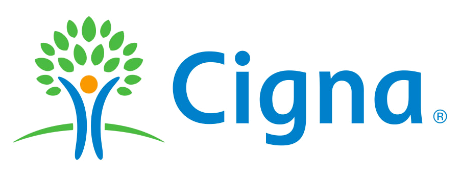 Cigna logo with a stylized tree with green leaves, a blue trunk, and an orange circle at the center, next to the word 'Cigna' in blue text.