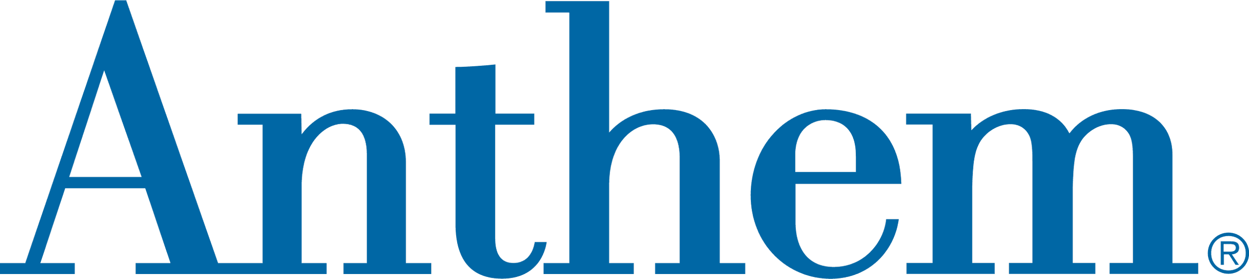 Close-up of the logo for Anthem, a health insurance company, featuring the company's name in blue with a stylized 't' resembling a heartbeat graph.