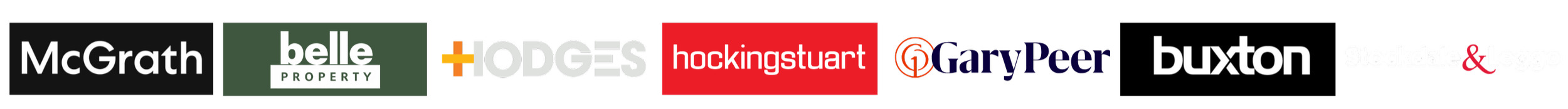 Logos of various real estate and property management companies, including McGrath, Belle Property, Hodges, Hockingstuart, Gary Peer, Buxton, and Stockdale & Leggo.
