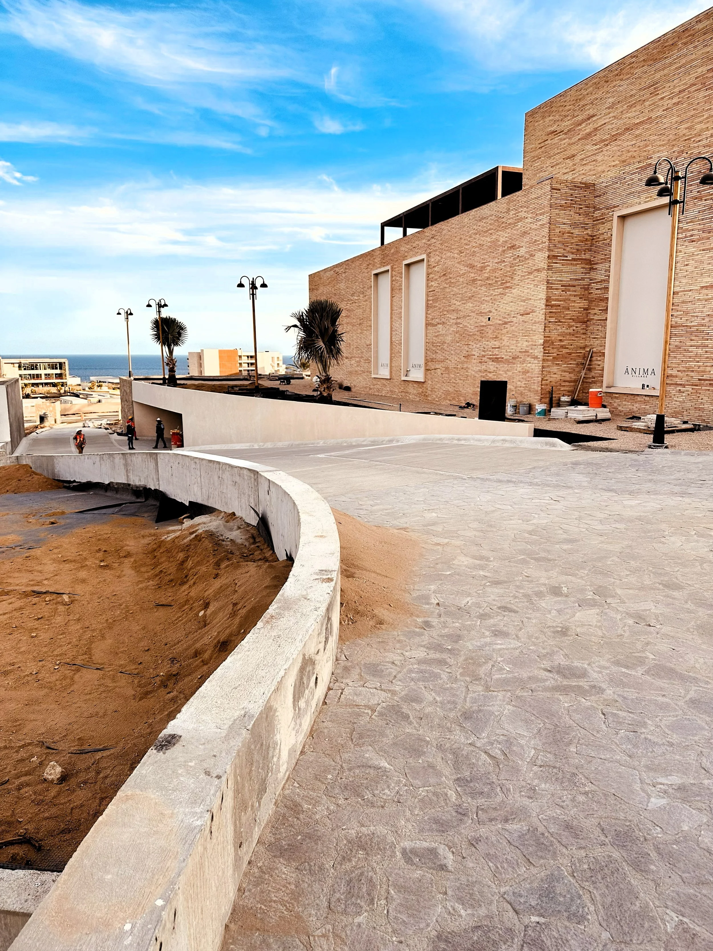 Vialidad de concreto con rampa a estacionamiento Anima Village