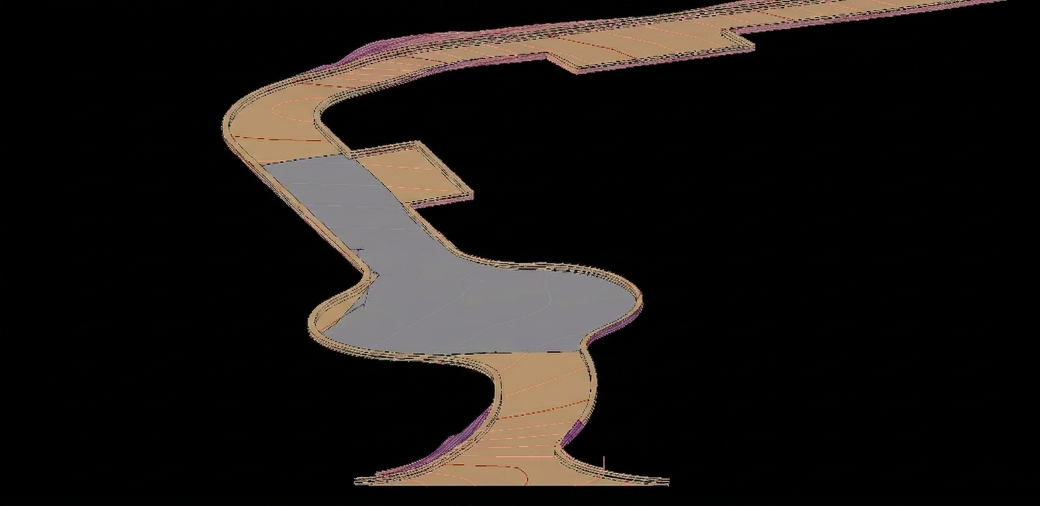 Superficie 3D desde perspectiva aérea, proyectando el diseño de una vialidad