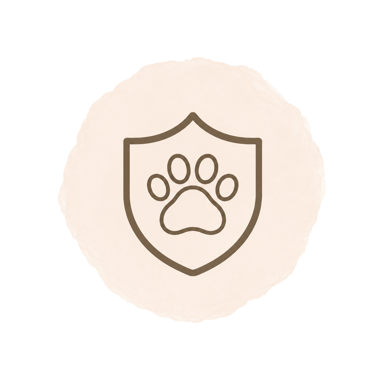 White round object with a shield emblem containing a paw print in the center.