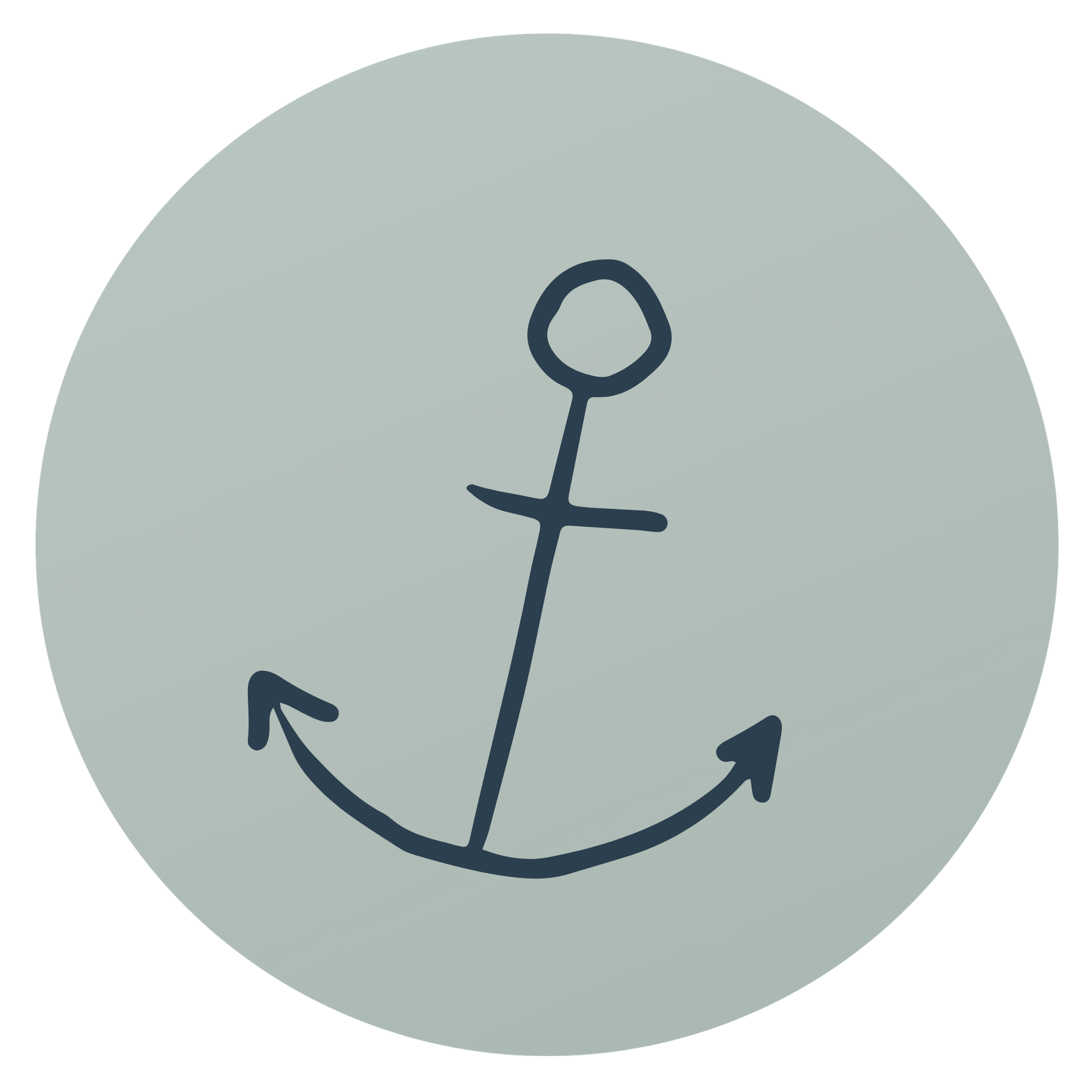 A simple, hand-drawn black anchor icon on a light green circular background.