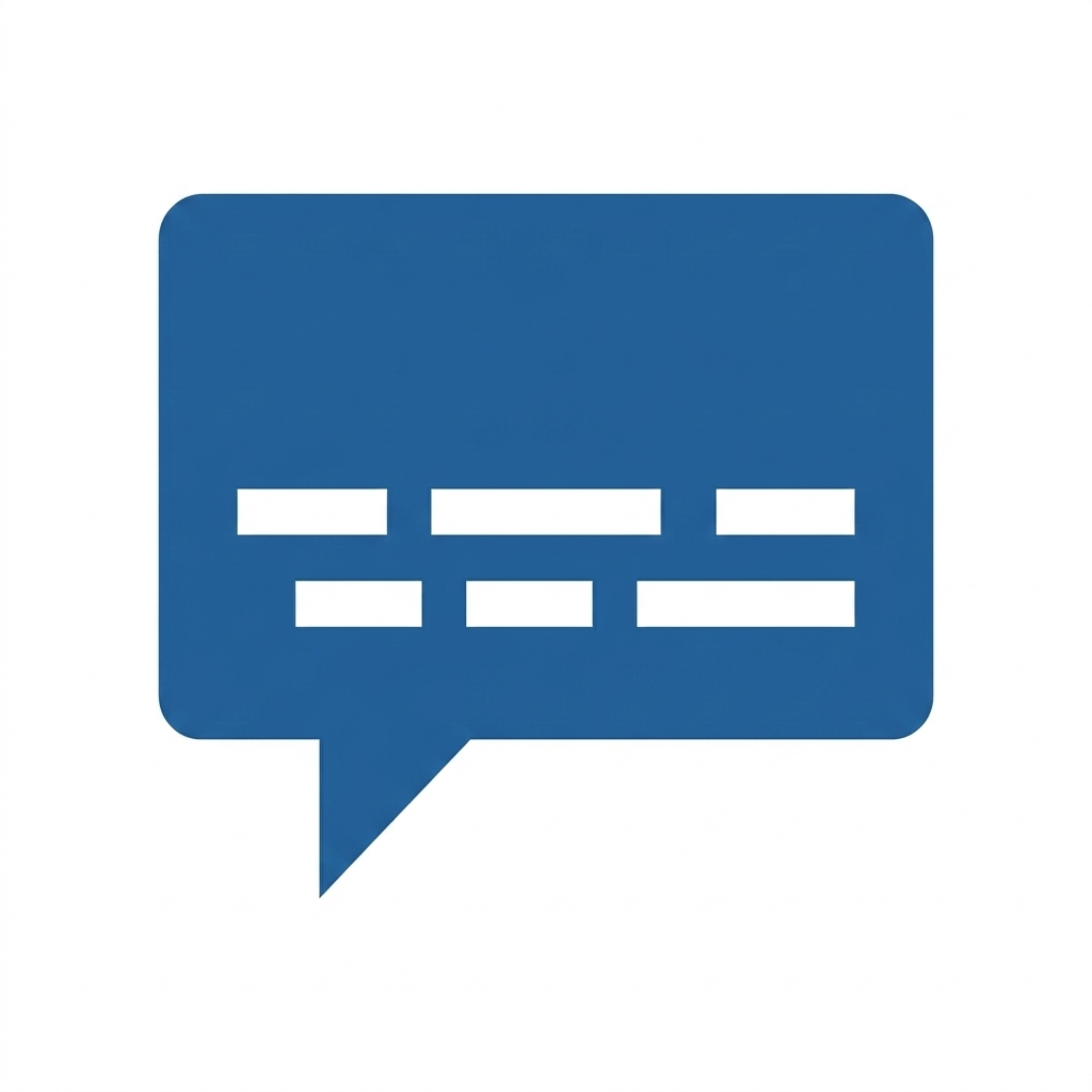 Blue speech bubble with white horizontal bars representing communication text.