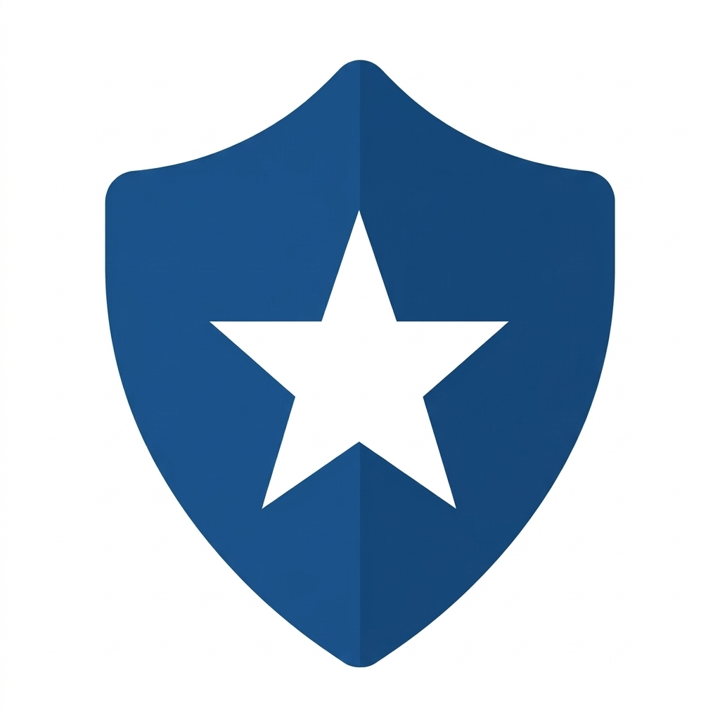 Blue shield with a white star in the center representing a strong brand presence.