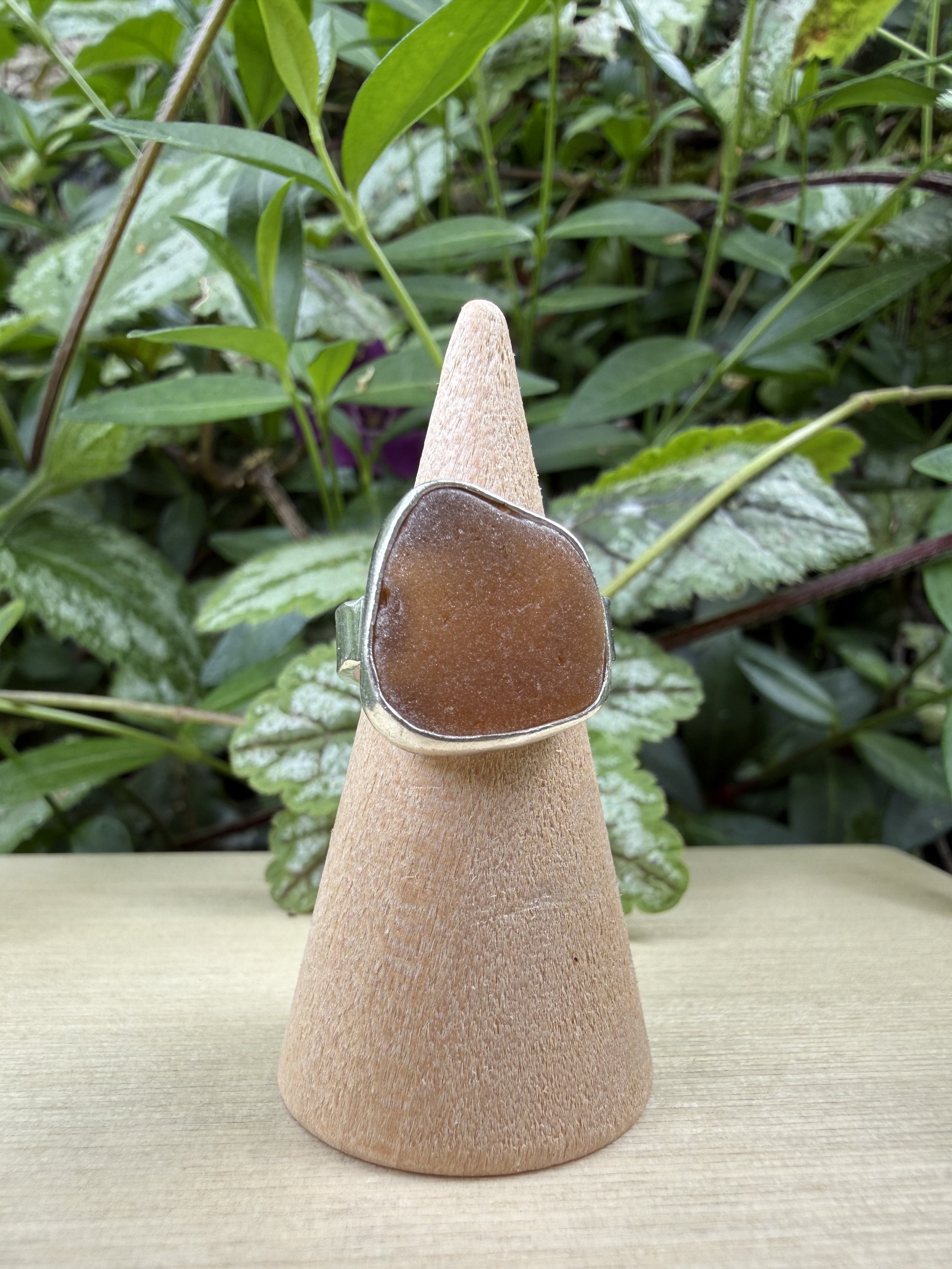 brown sea glass ring