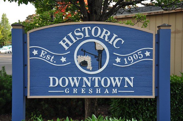 Gresham, OR welcome sign historic district