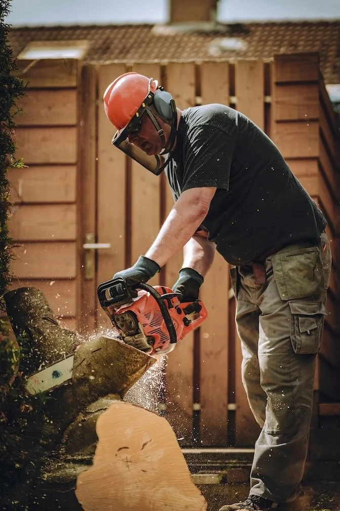 Arborist chainsawing log in Gresham, OR