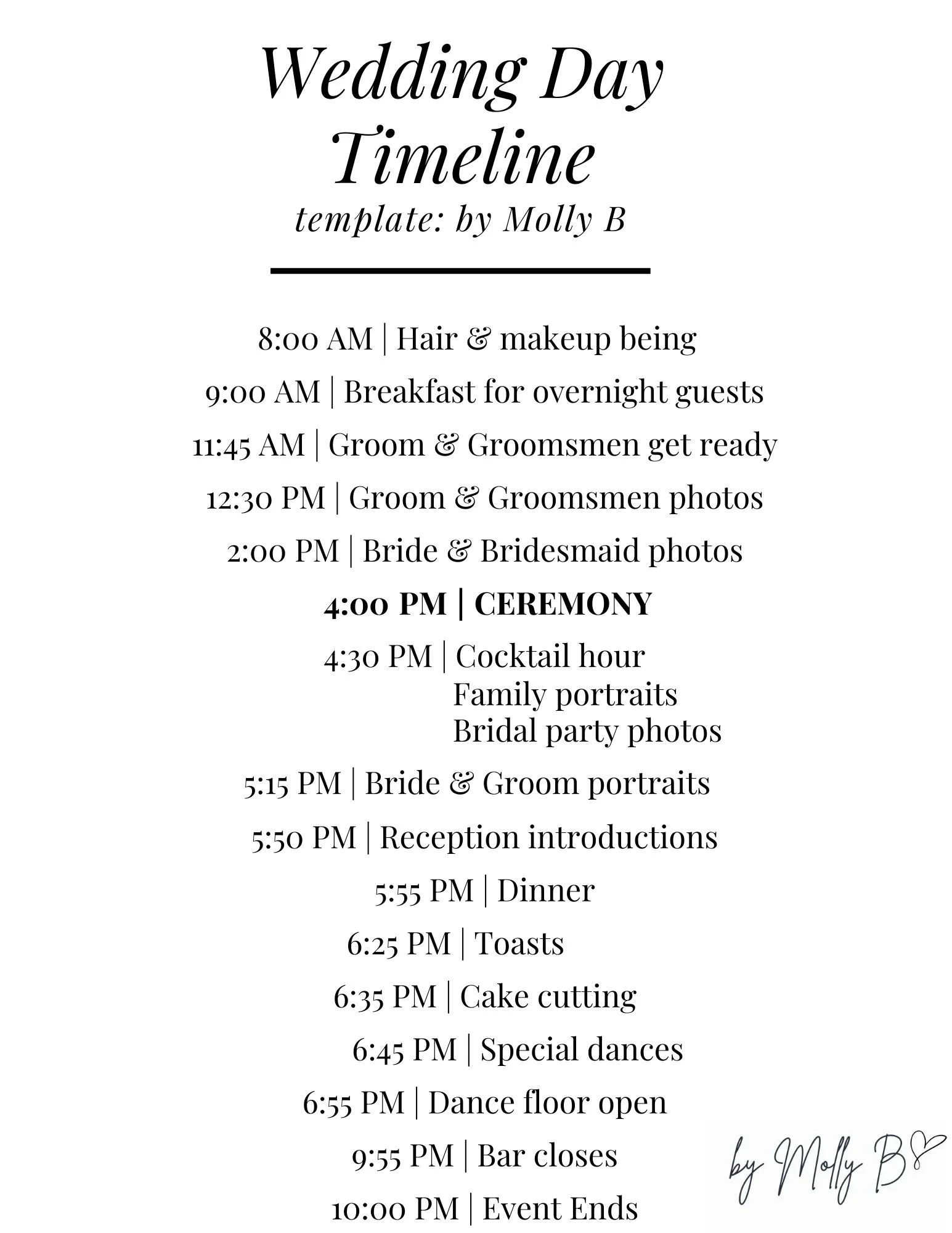 Molly's Simple Timeline - No First Look