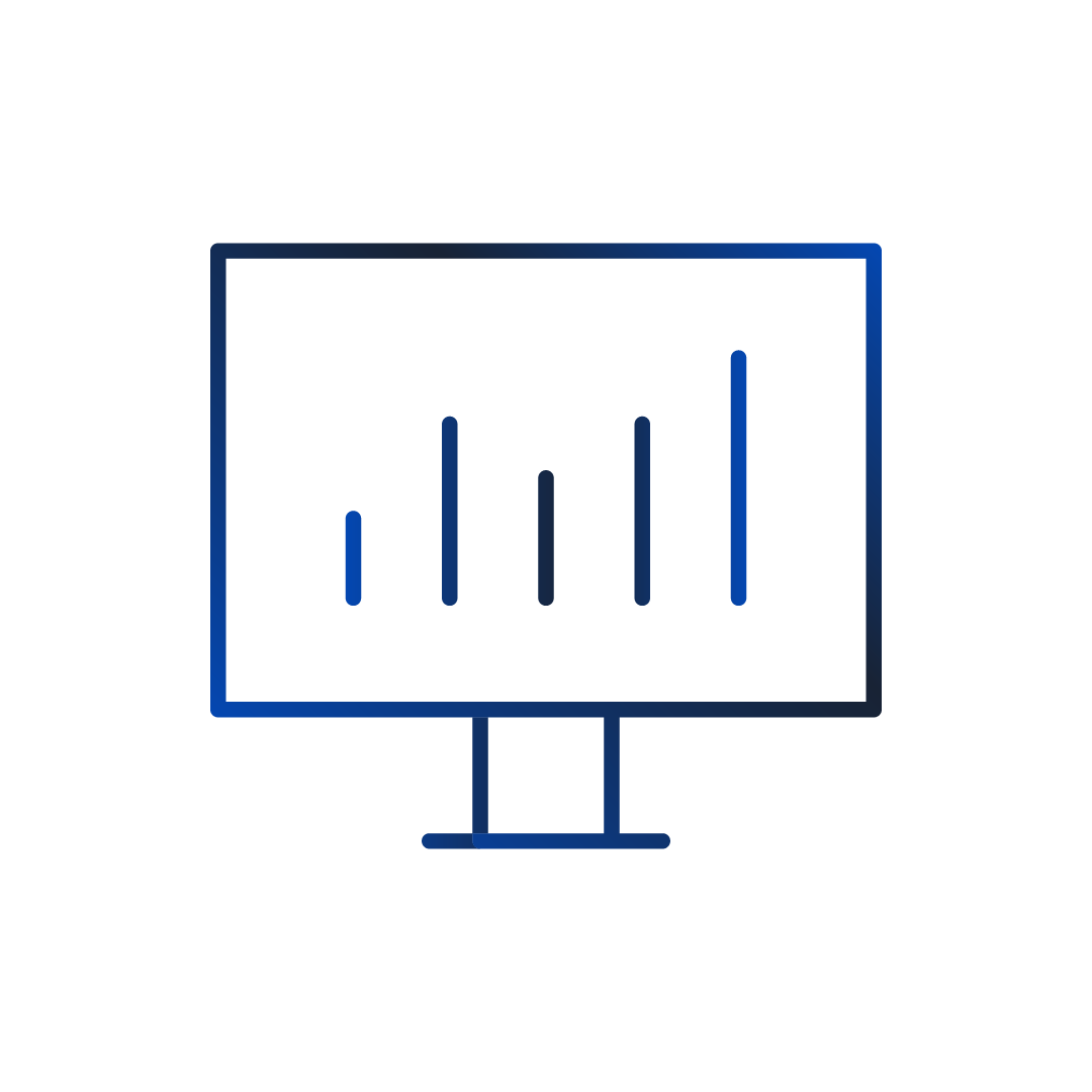Computer monitor displaying a blue bar chart with four vertical bars of varying heights.