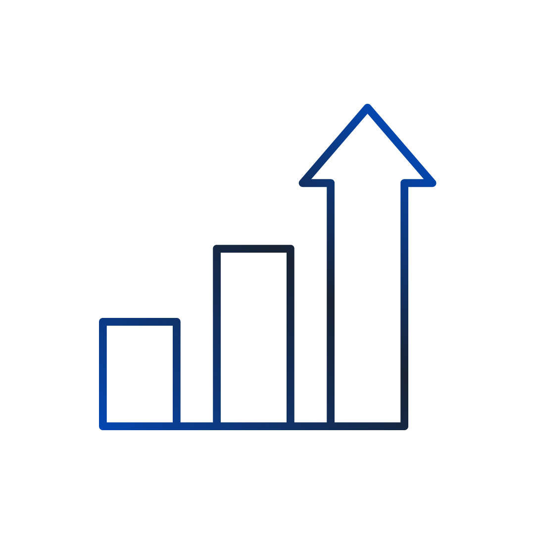 Bar graph with four blue bars increasing in height from left to right.