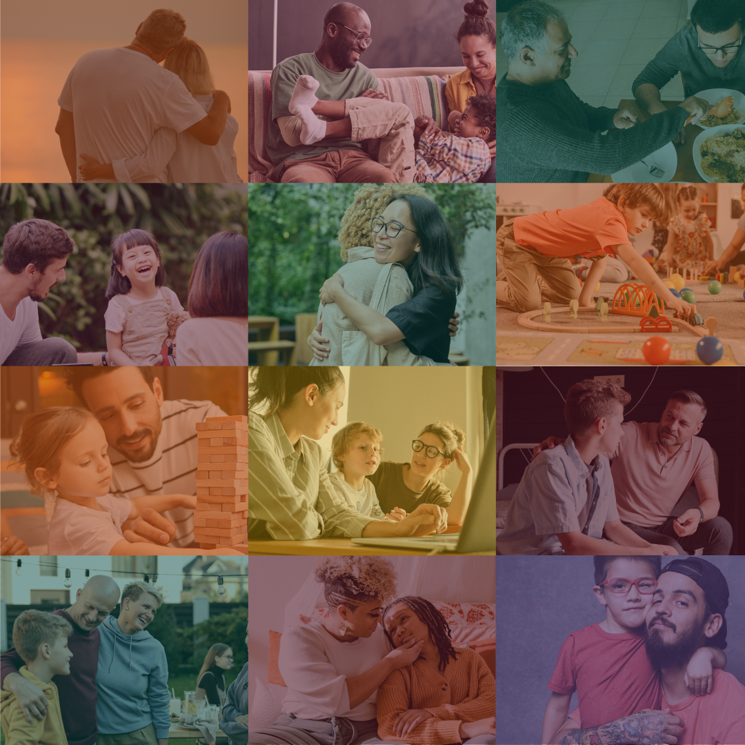 plusieurs photos montrant la diversité des familles qui puevnt existé par l'adoption, la pris en charge coutumière ou par les proches.