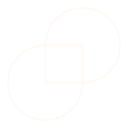 Two overlapping circles and a square in the center of the overlapping area on a black background.