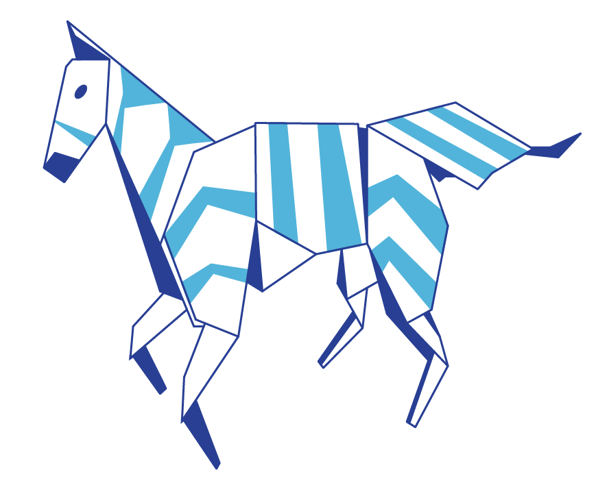 Origami style blue and white striped zebra