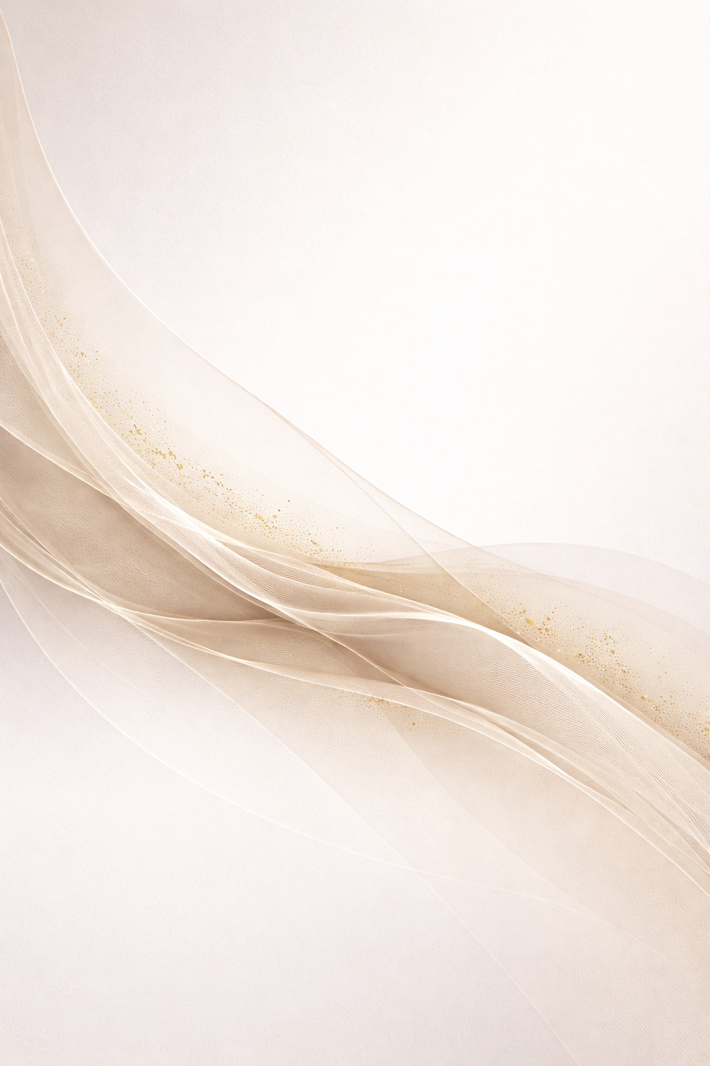 Abstract background with flowing, layered beige and gold curved lines and speckles on a light background.