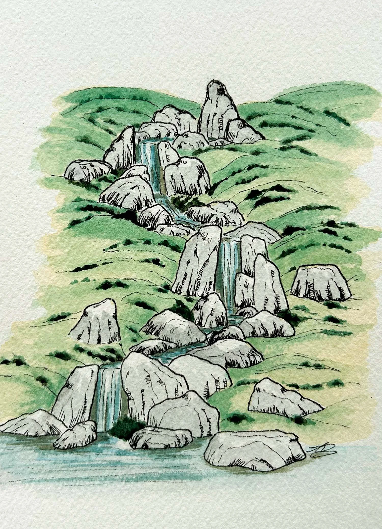 Japanese Waterfall with Large stones