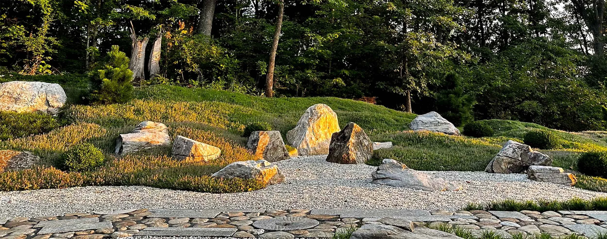 Japanese Boulder Arrangement with Nobedan Walkway and Berms