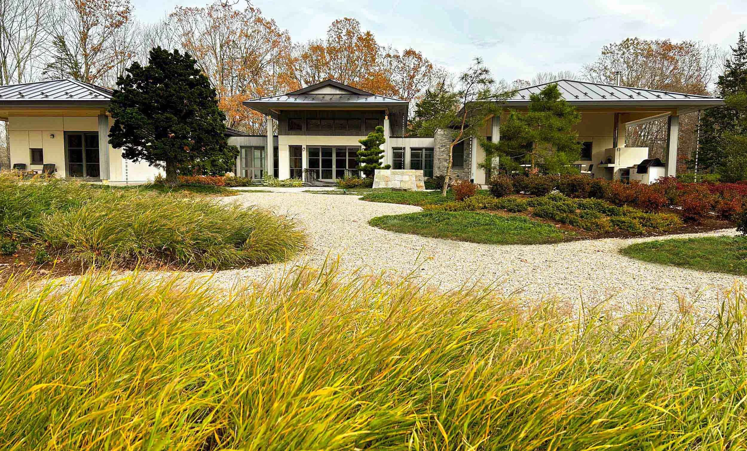 Japanese garden with Pine trees, Rock Wall and Azaleas